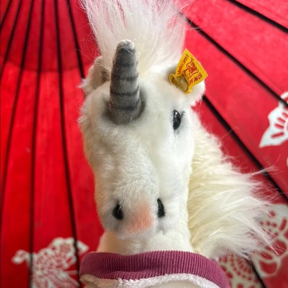 Steiff White and Pink Stuffed Unicorn - Picture 6 of 10